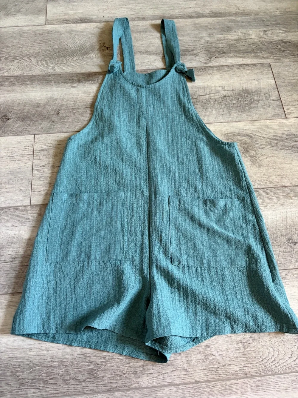 SHEIN Teal Gauze One-Piece Romper with Front Pockets